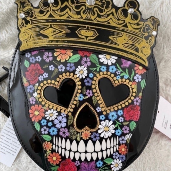 BETSEY JOHNSON HALLOWEEN SUGAR SKULL QUEEN KITSCH CROSSBODY BAG/PURSE - Picture 2 of 11